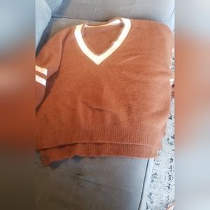 100% CASHMERE BROWN AND WHITE STRIPPED SWEATER